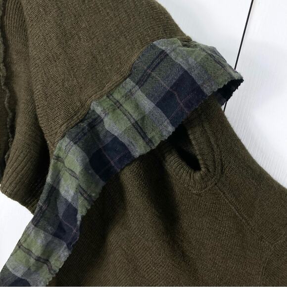 MARC LE BIHAN Cardigan Sweater OS FRANCE Wool Raw-Hem Plaid-Sailor-Collar CutOut - Picture 7 of 13